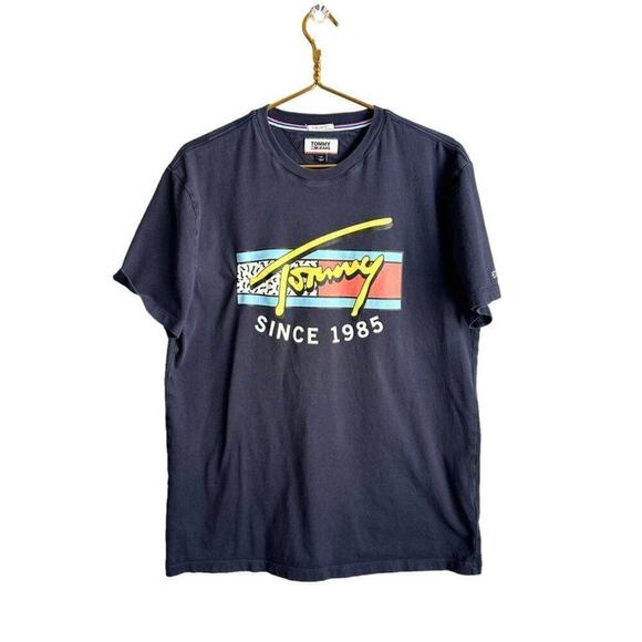 Tommy‎ Jeans Crewneck T-Shirt Men's L Short Sleeve Navy 90's Style - Picture 1 of 10